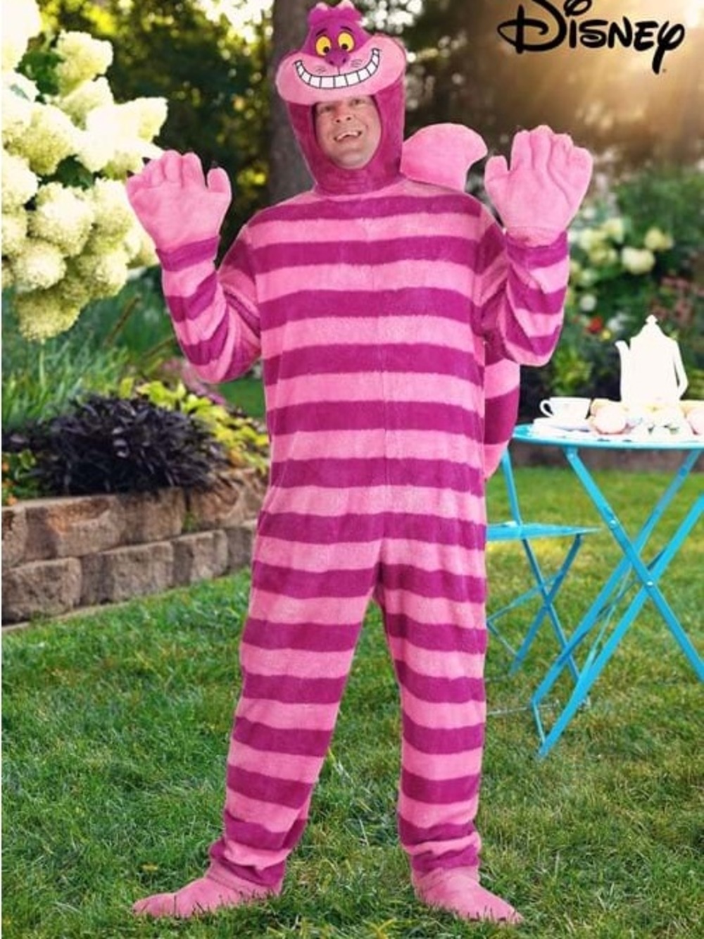 Disney Pink Striped Cheshire Cat Onesie Halloween Costume Adult Plus Size